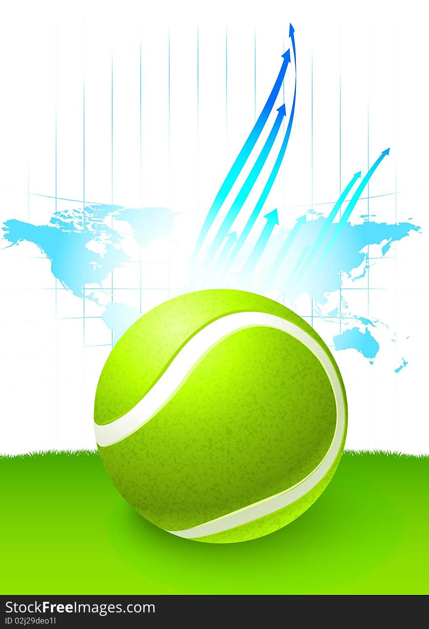 Tennis Ball with World Map Background