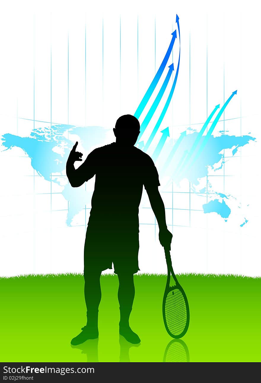 Tennis Player On World Map Background