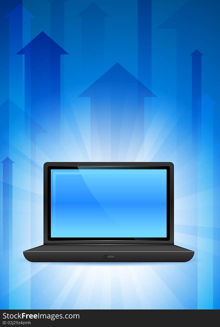 Laptop on Blue Arrow Background Original Illustration