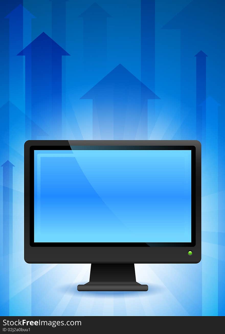 Computer Monitor on Blue Arrow Background Original Illustration