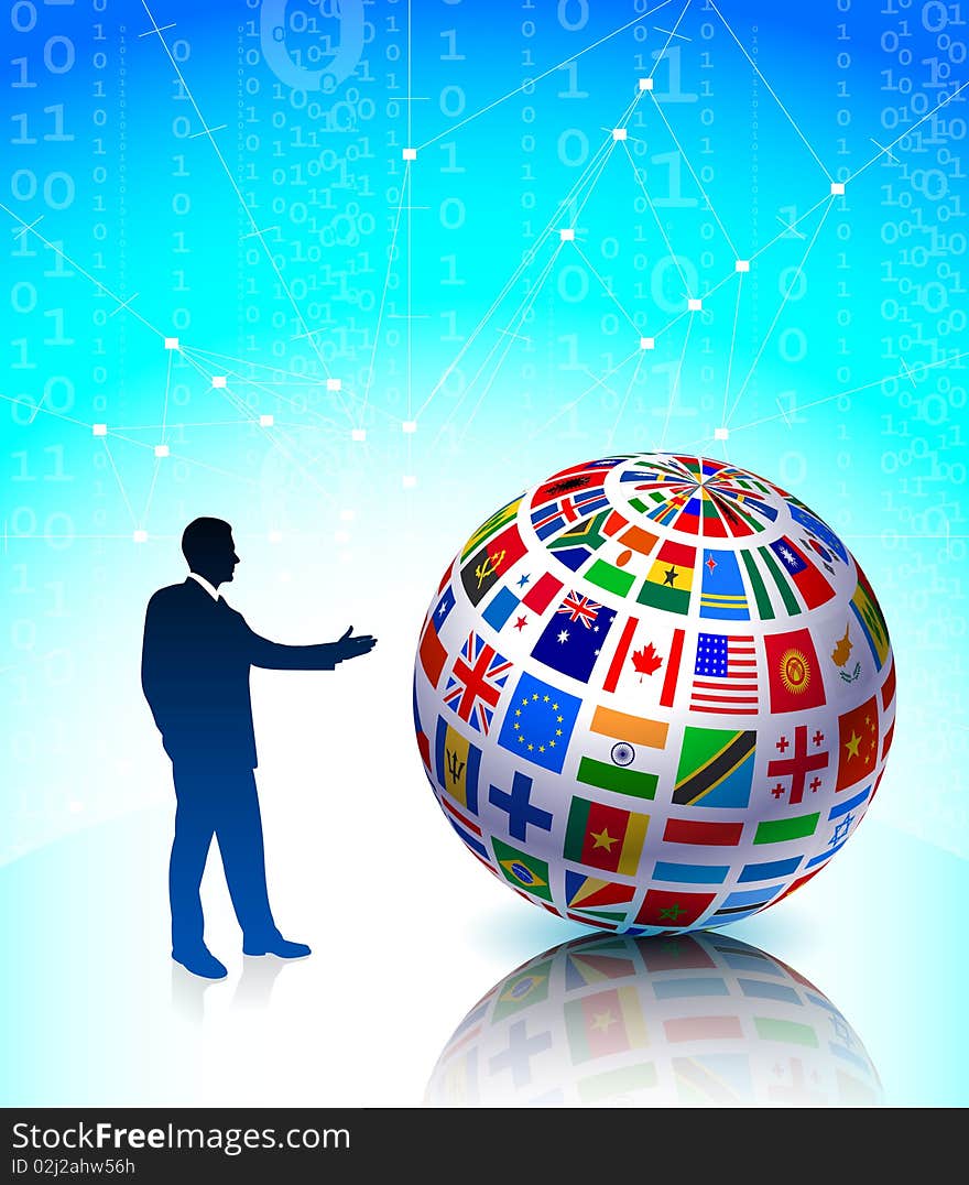 Businessman Presenting Flags Globe