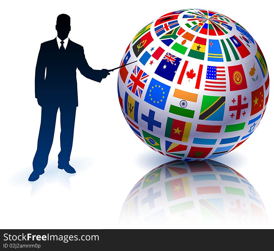 Businessman Presenting Flags Globe