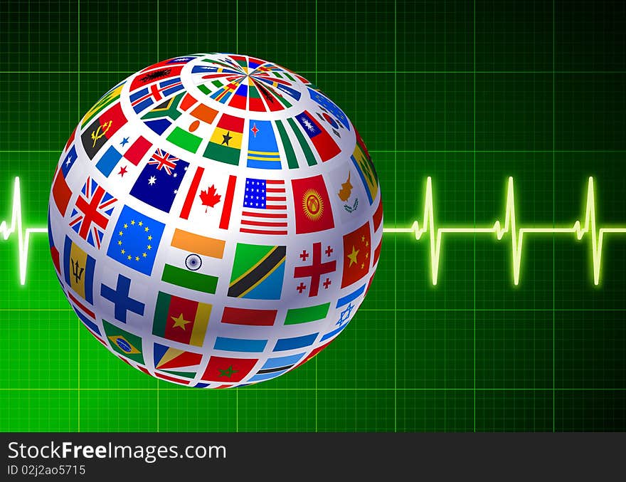 Flags Globe with Pulse Background