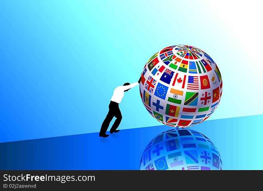 Businessman With Flags Globe