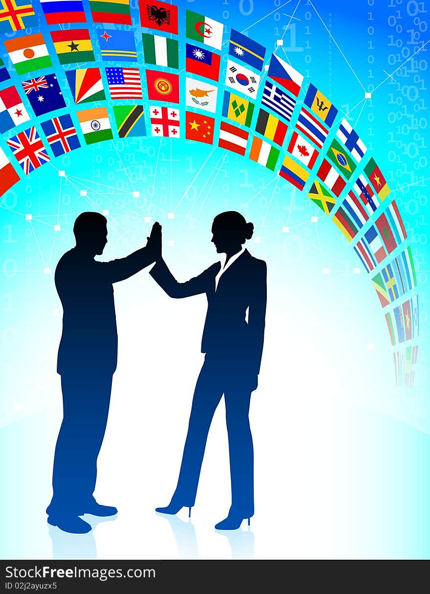 Business Team with Flags Banner Original Illustration