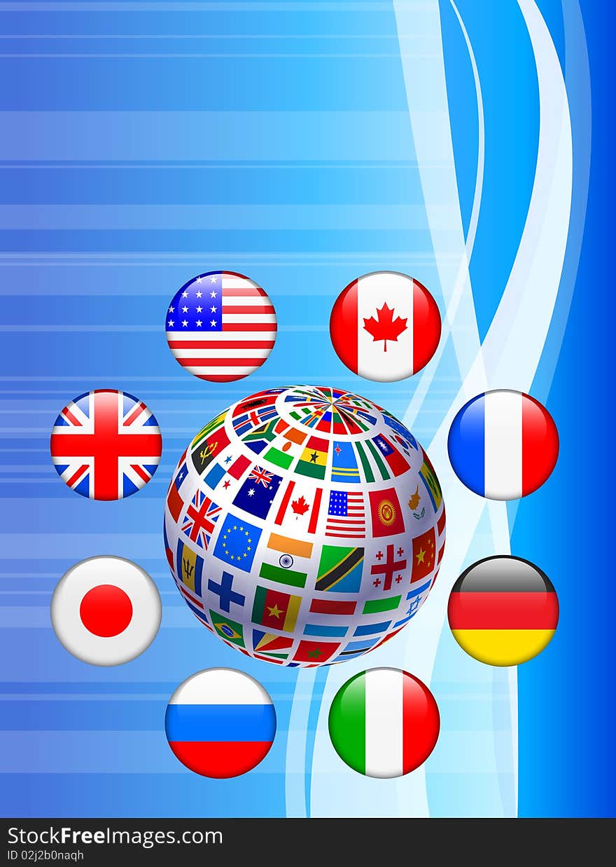 Flags Globe with Internet Buttons