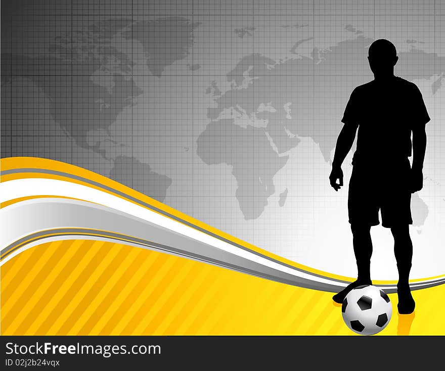 Soccer Player With World Map Background