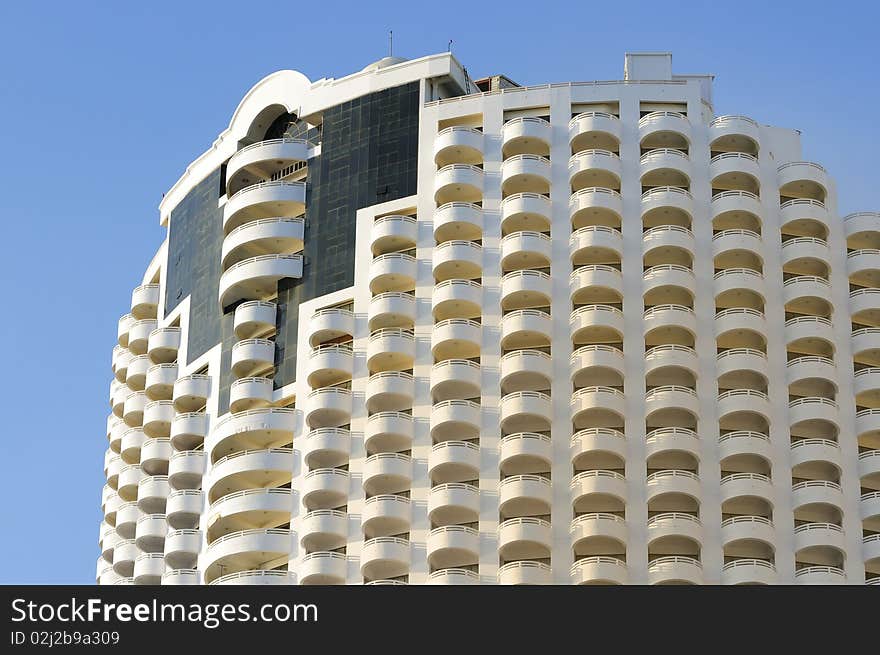 The structure of the building. Which is a hotel in Pattaya,Thailand.