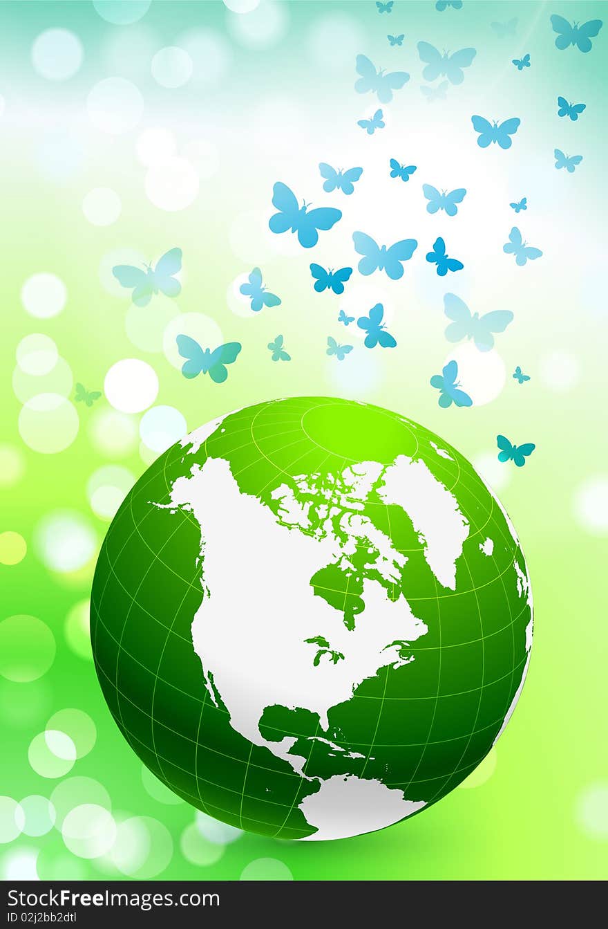 Green Nature Globe on Flare Background