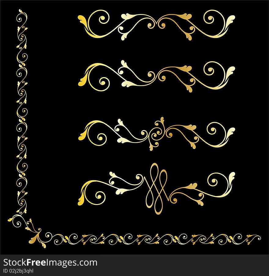 Golden decorative design elements original illustration