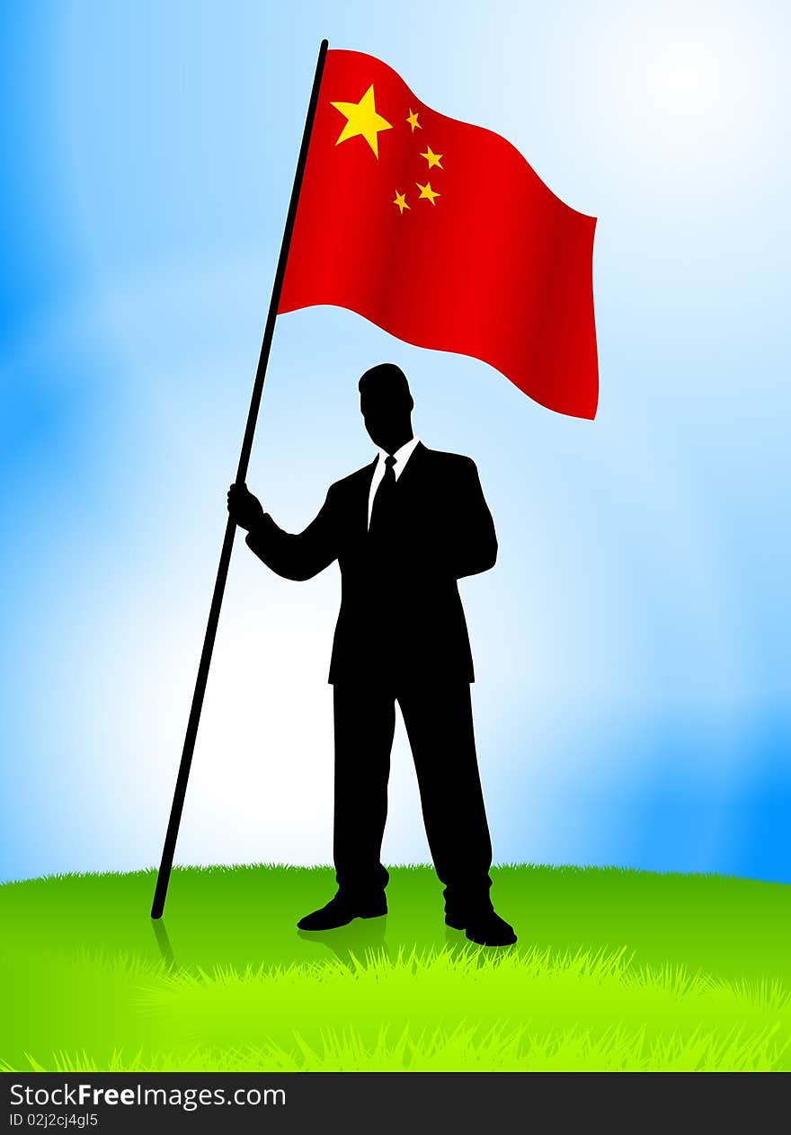 Businessman Leader Holding China Flag