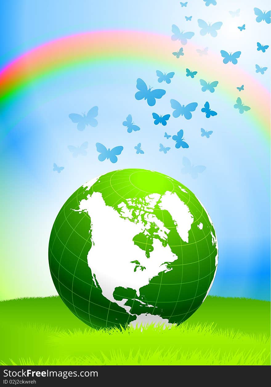 Globe on Nature Background with Rainbow
Original Illustration