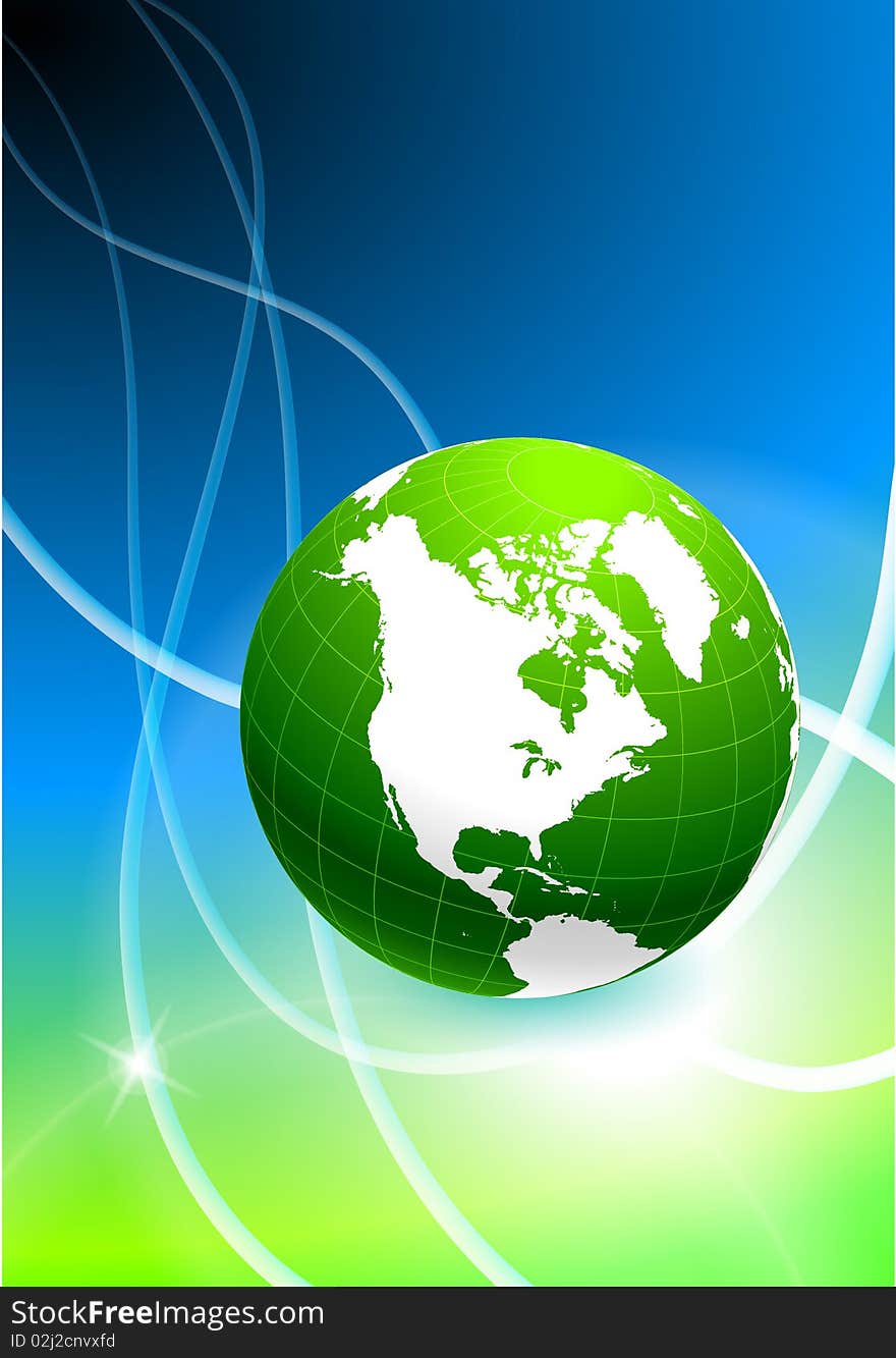 Green Globe on Abstract Background Original Illustration