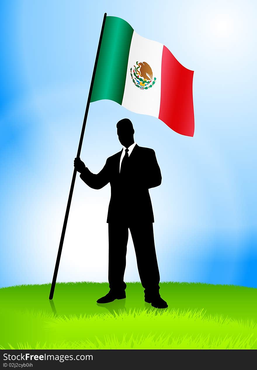 Businessman Leader Holding Mexico Flag