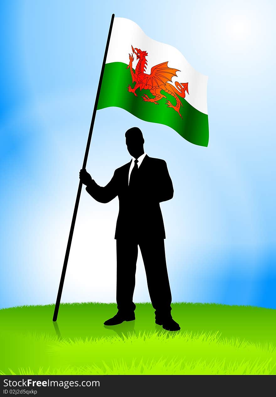 Businessman Leader Holding Wales Flag