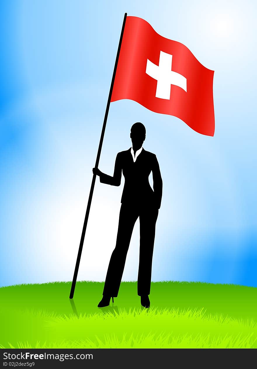 Businesswoman Leader Holding Switzerland Flag
Original Illustration