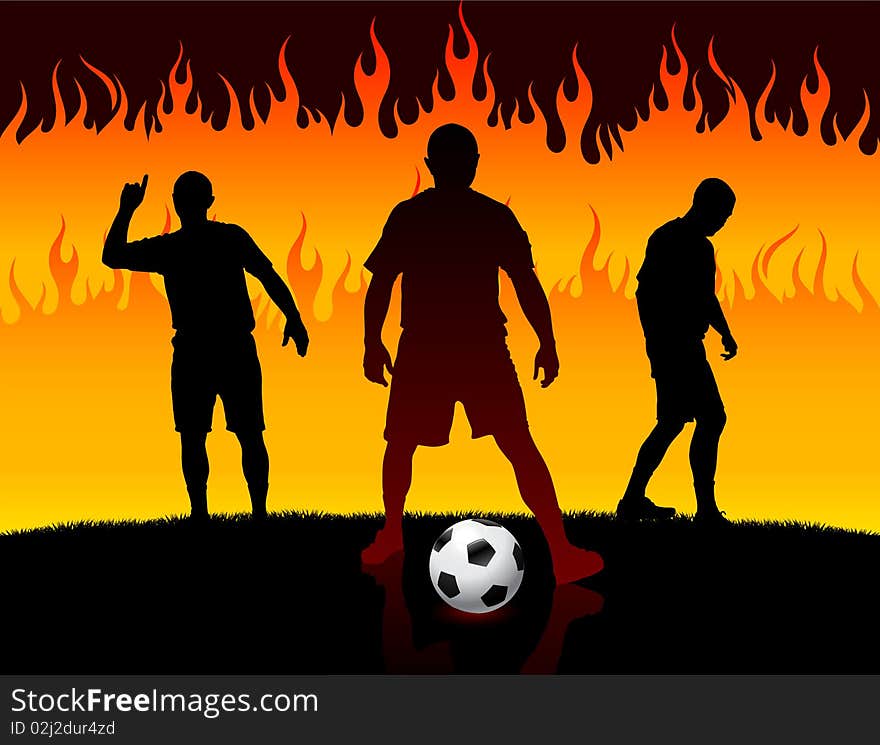 Soccer/Football Player on Hell Fire Background Original Illustration