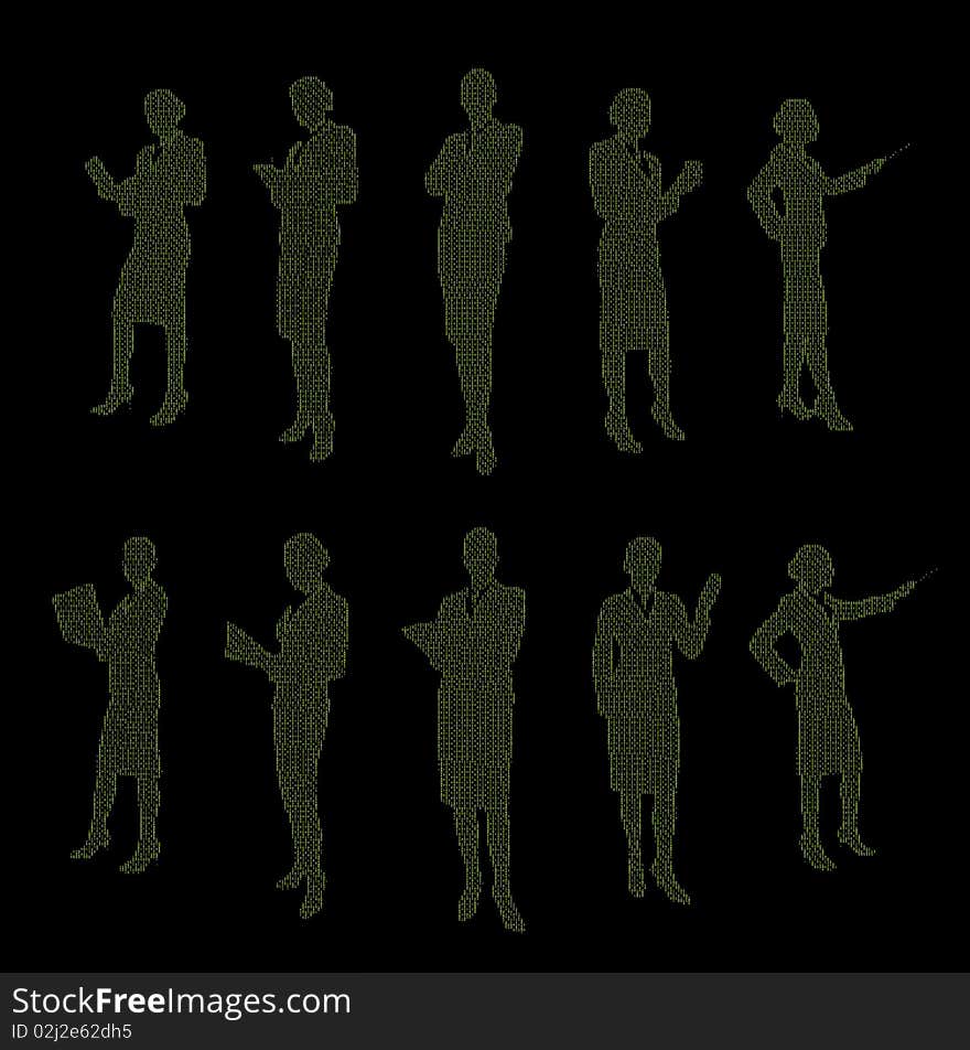 Original Illustration: Binary Matrix Young business woman silhouettes