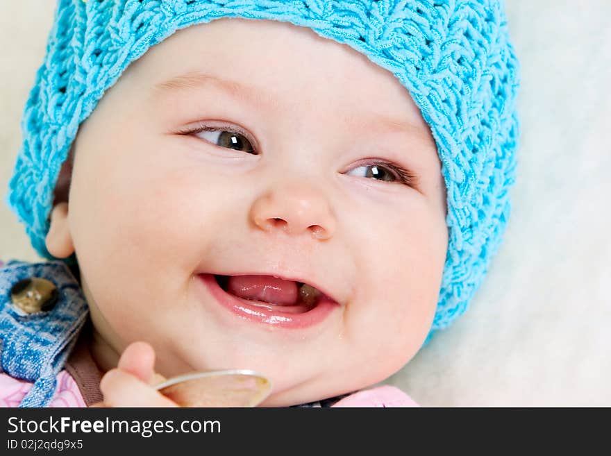 Happy baby girl at studio. Happy baby girl at studio