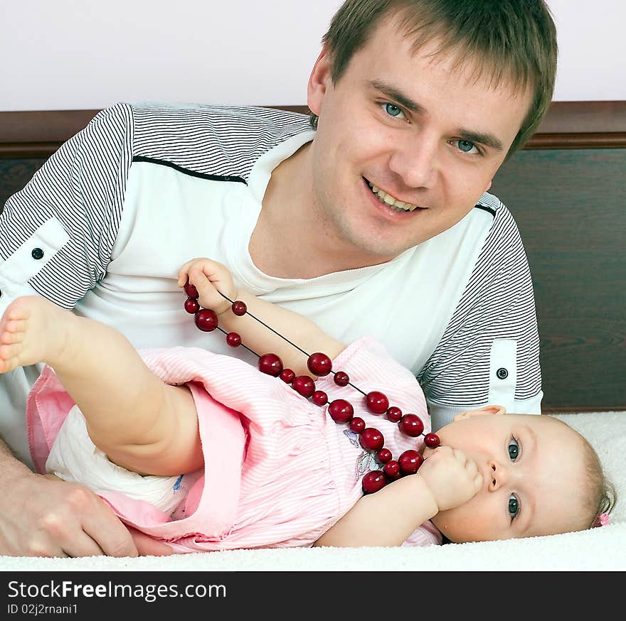 Happy child with father at home