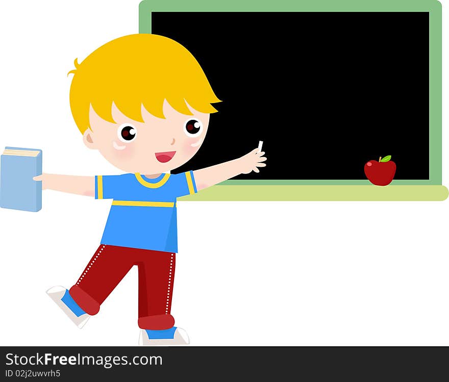 School boy writing on blackboard  -illustration art,cute