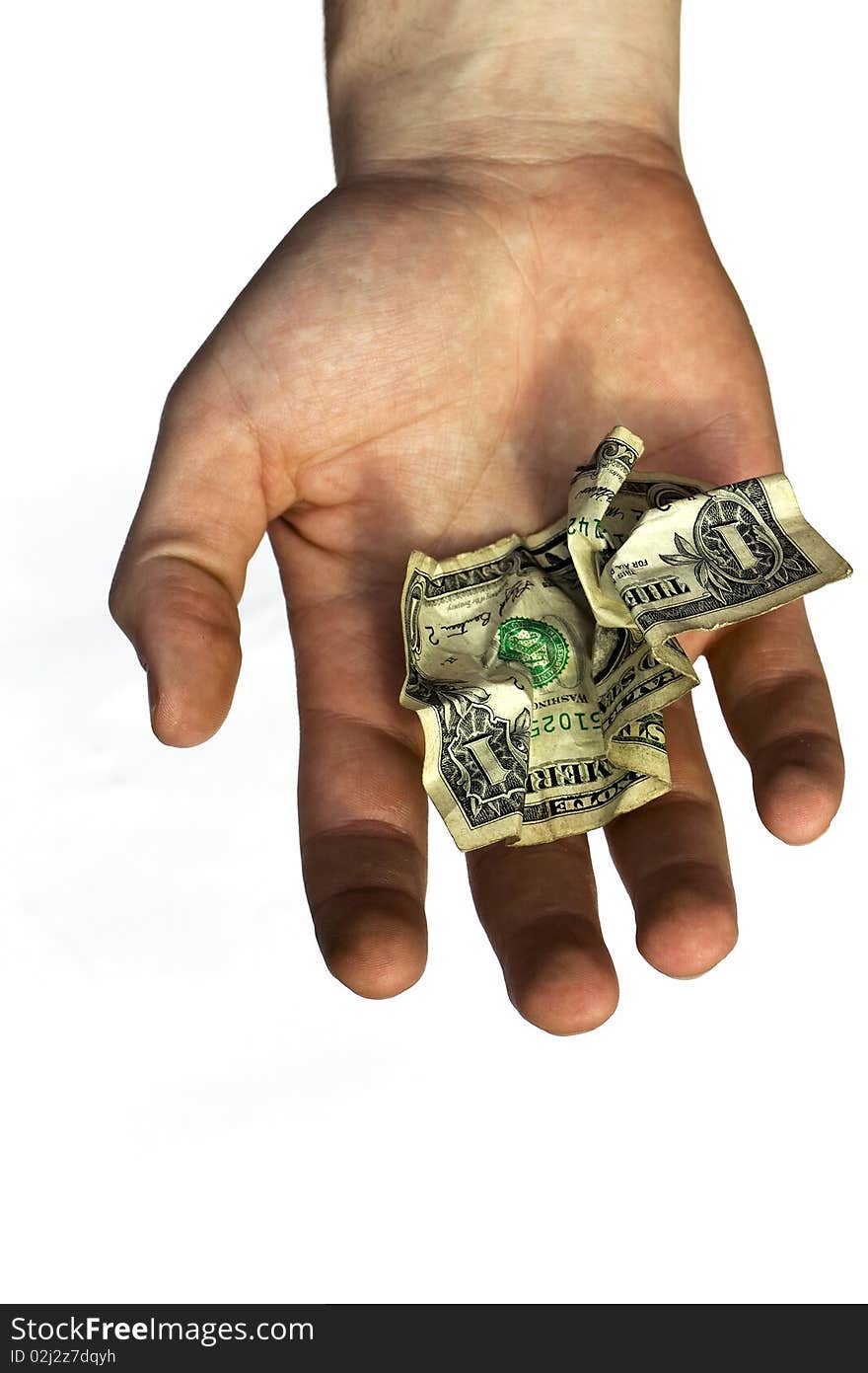 The crumpled American dollar in a hand