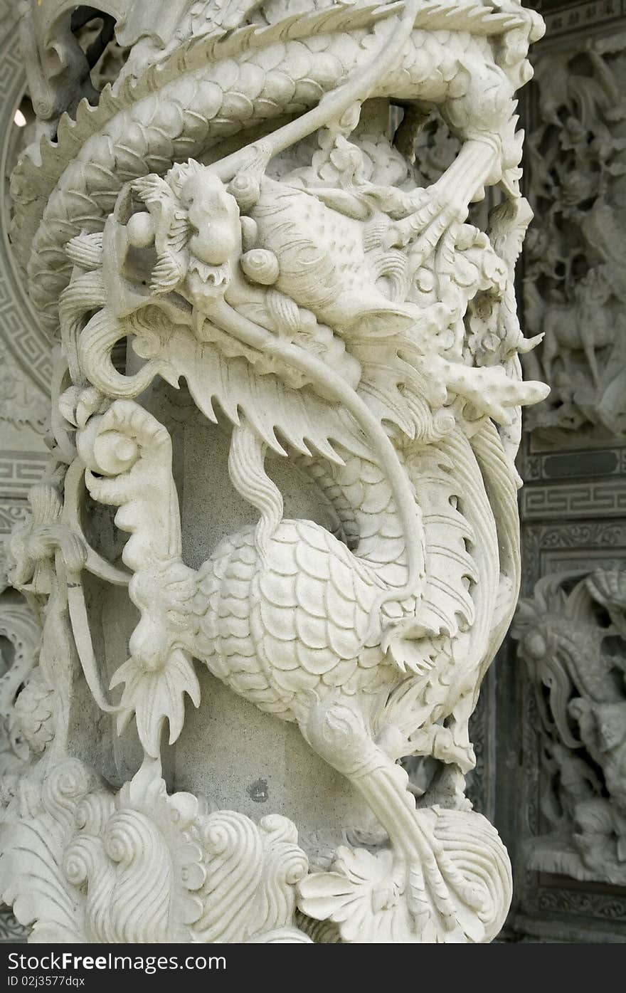 Dragon's stone carving in a buddhist temple