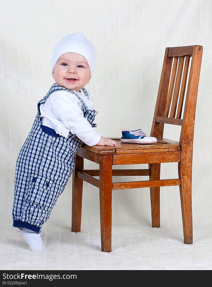 Happy child girl at studio