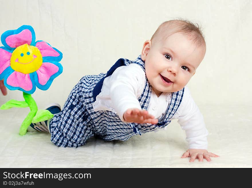 Happy child girl at studio