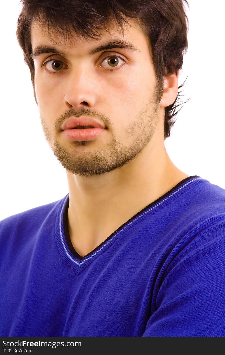 Close up portrait of young atractive man, isolated on white