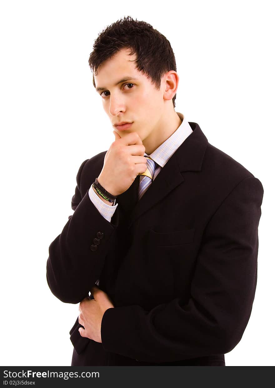 Portrait of young business man, isolated on white