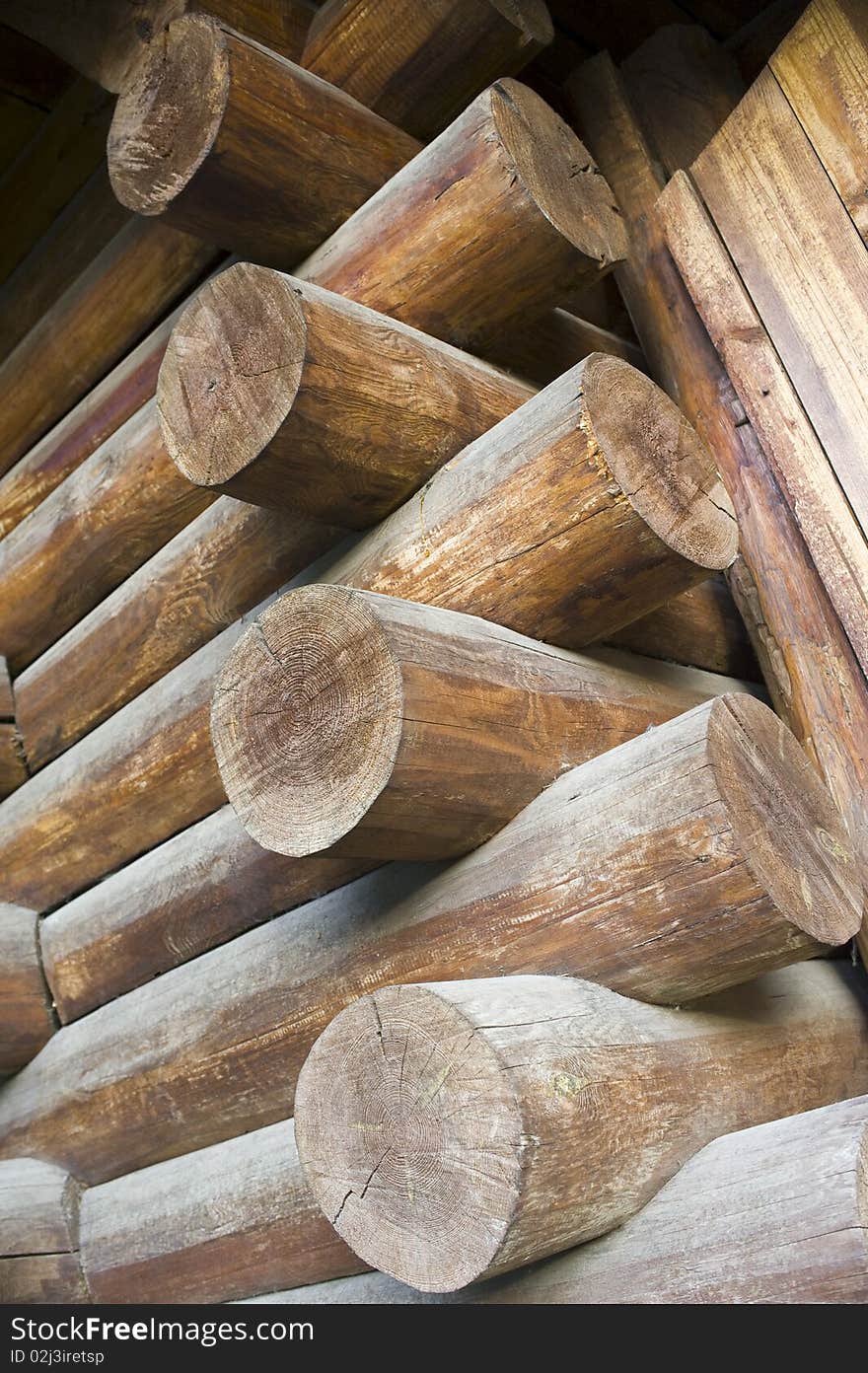 Timber blocking,  fragment of log house wall