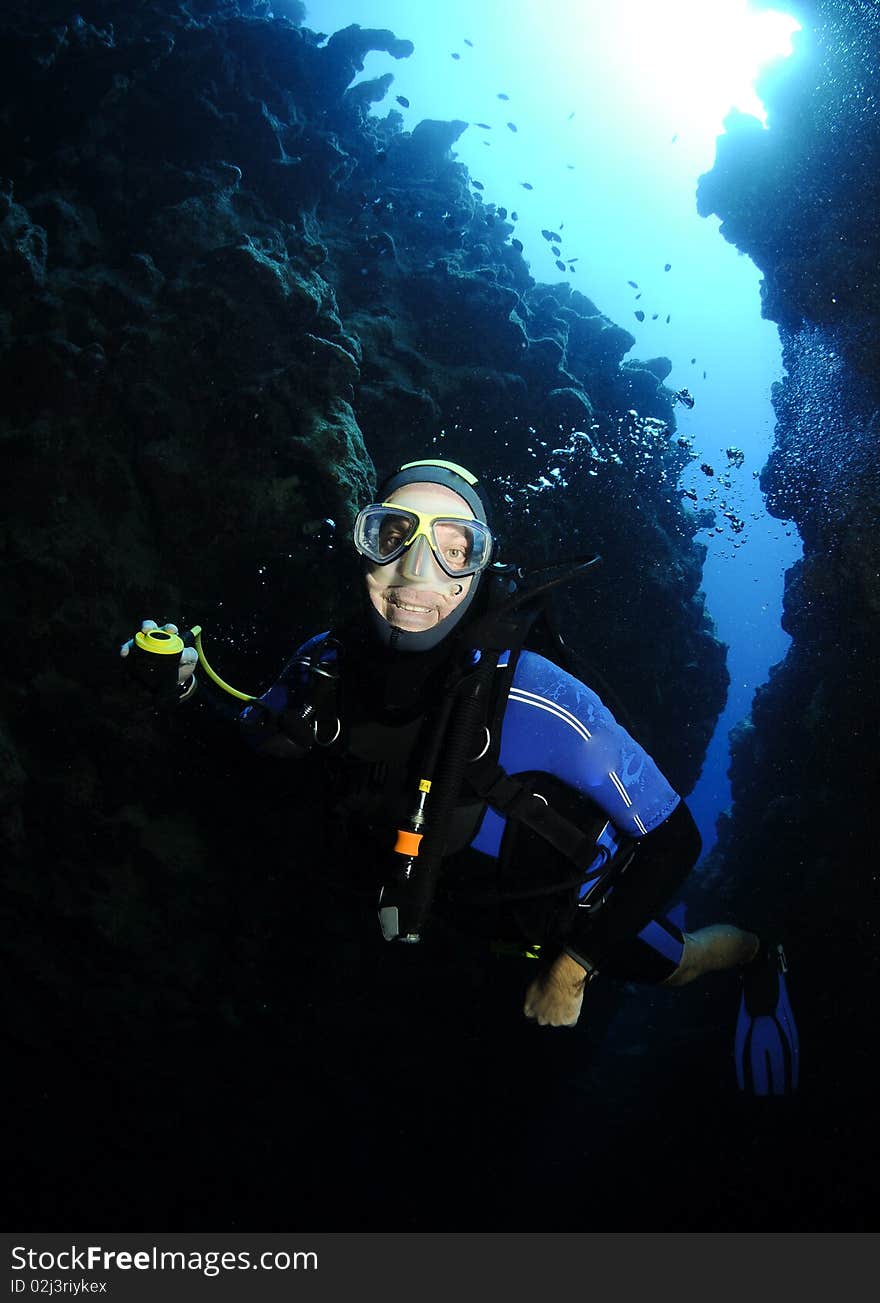 Scuba Diver In Cave