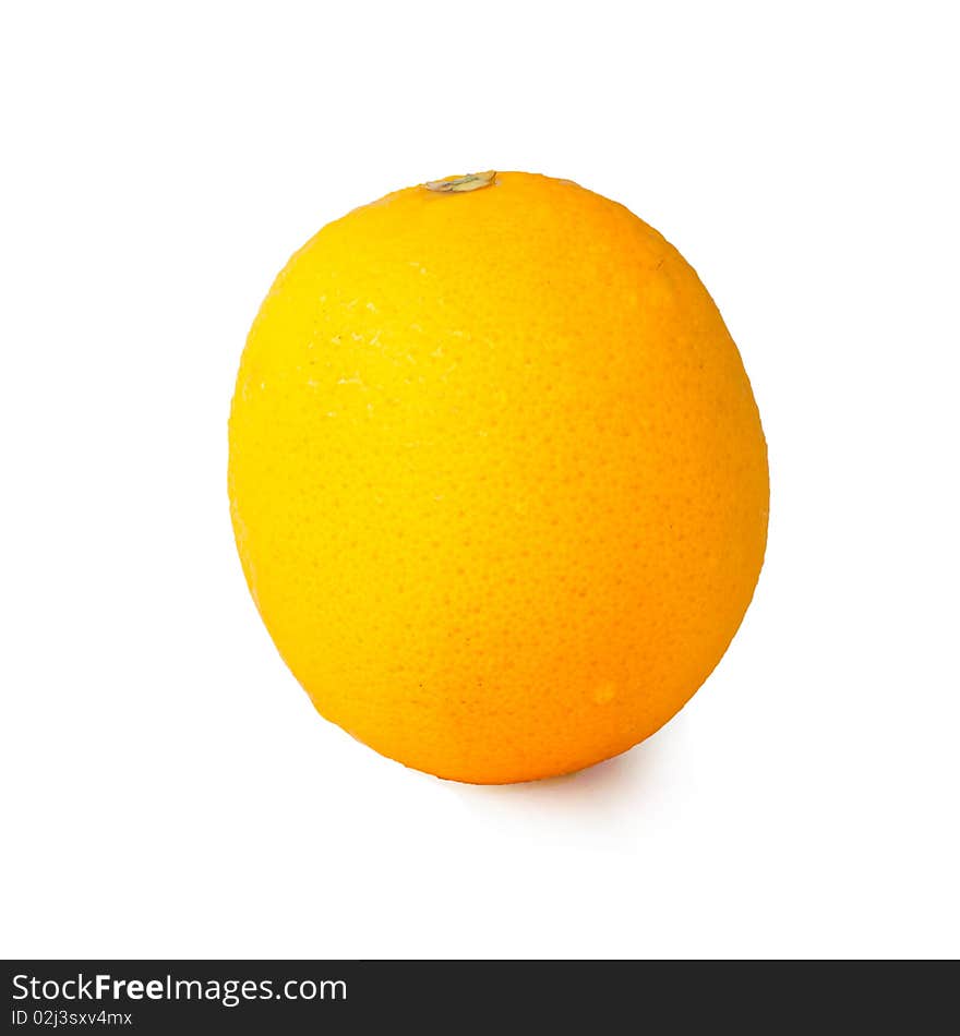 Single orange with drop on it and isolated with white background