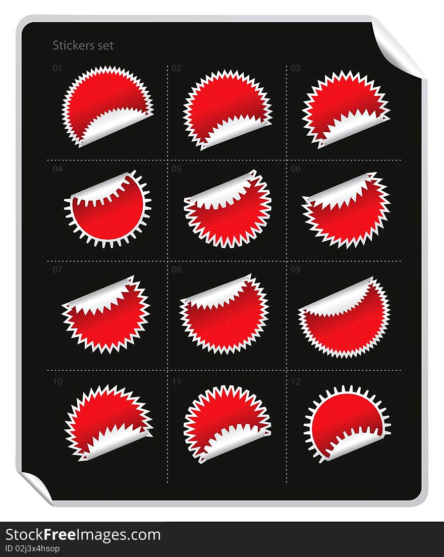 Illustration of stickers on black background