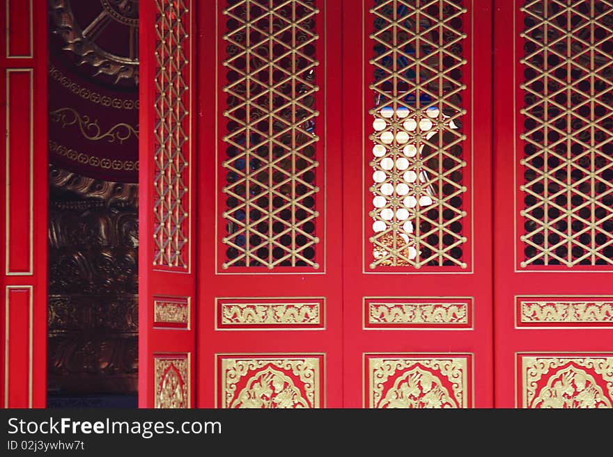 Red and golden chinese door