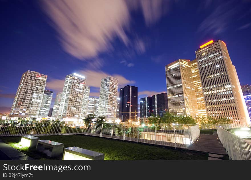 Skyscrapers - office buildings in downtown Beijing at sunset time