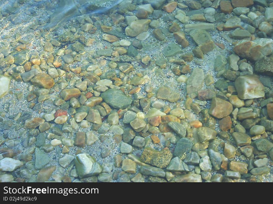 Transparent water of mountain lake.Photo taken on May 10th,2010.