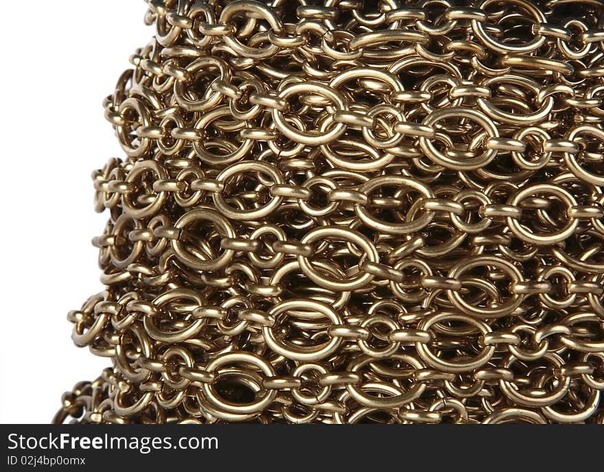 Metal chain coil on white