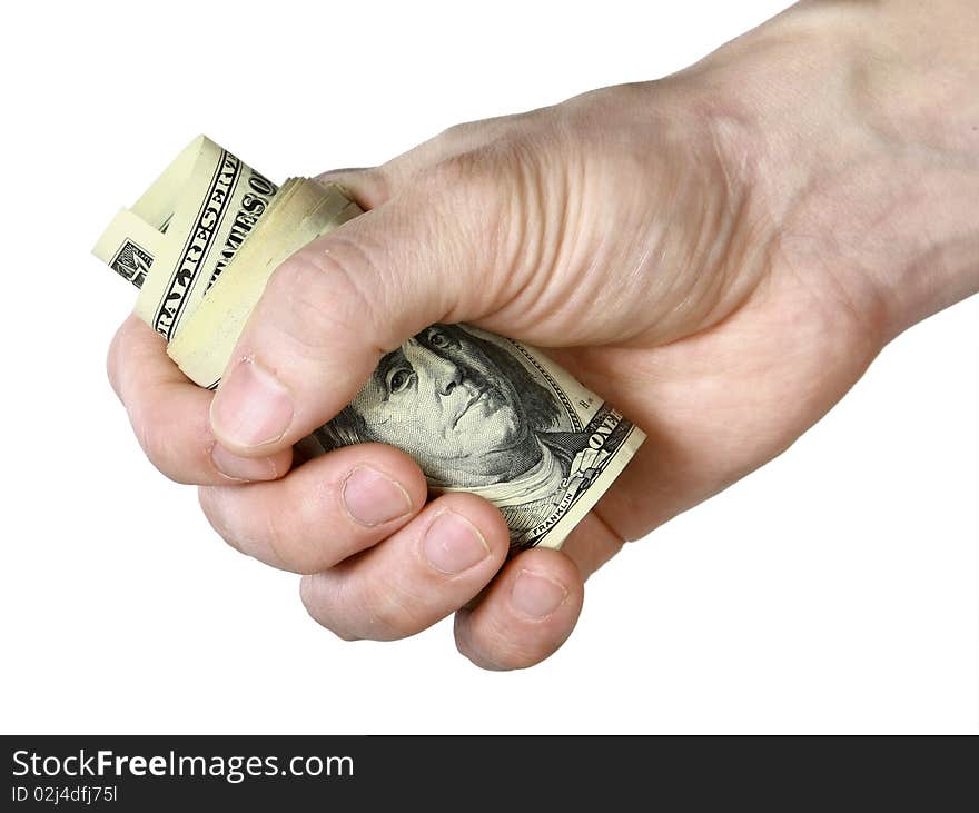 Mail hand holds dollar bills