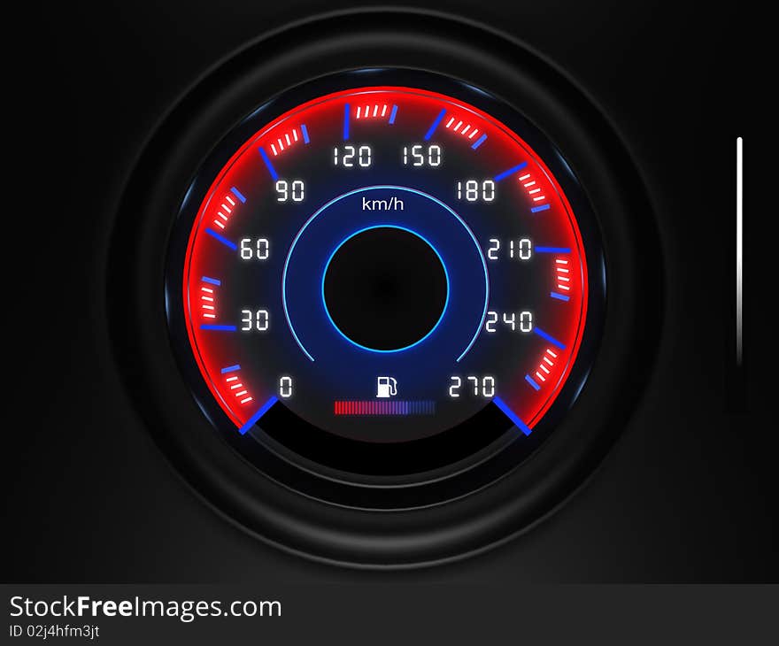 Car dashboard speedometer with the arrow
