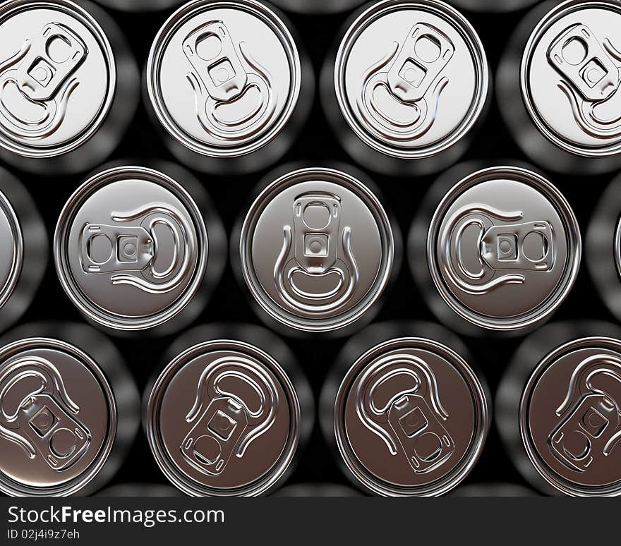 Aluminium beer cans background, 3d illustration