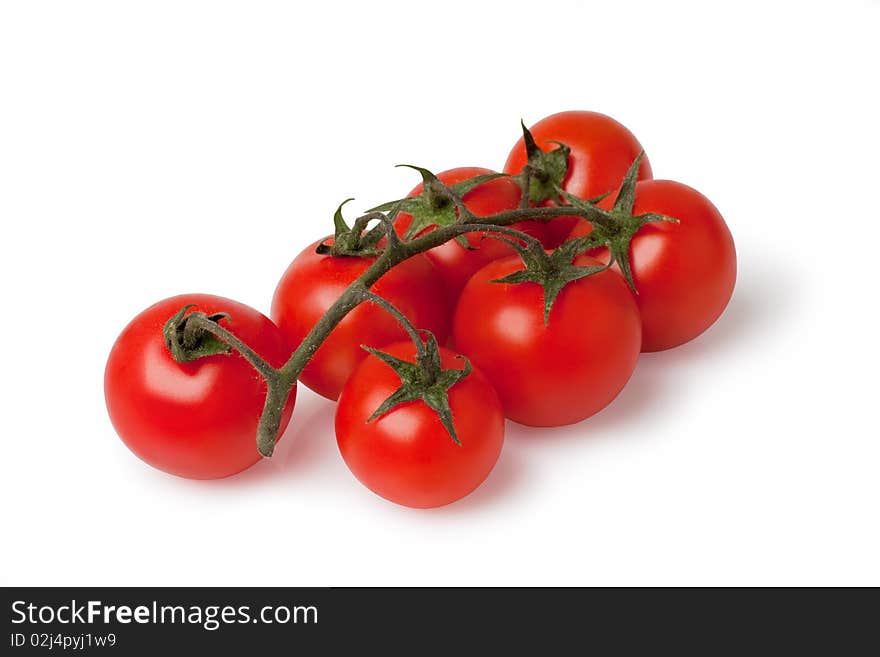 Bunch of fresh cherry tomato on white background. Bunch of fresh cherry tomato on white background