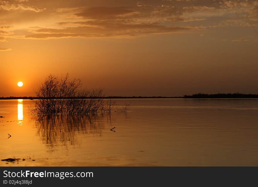 Beautiful landscape with a sunset