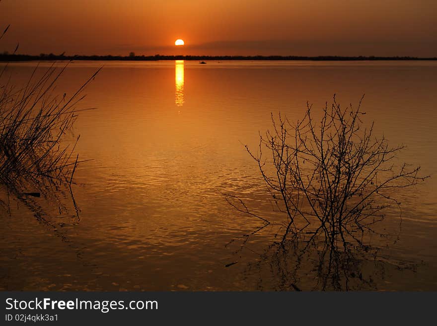 Beautiful landscape with a sunset