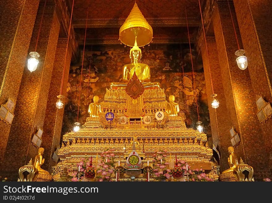 The buddha image part of wat po temple at bangkok province, metropolis of thailand. The buddha image part of wat po temple at bangkok province, metropolis of thailand