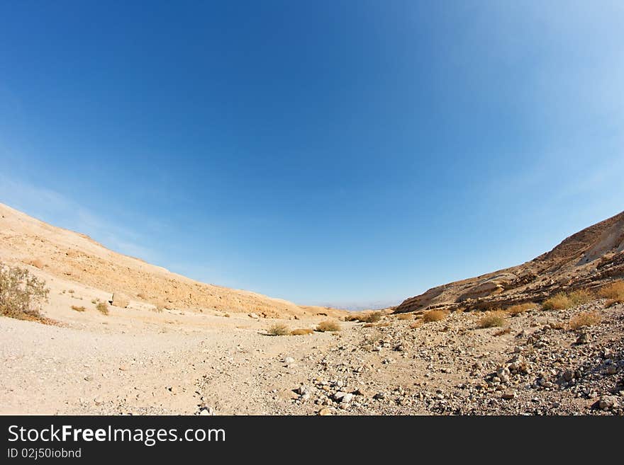 Rocky desert landscape distorted fisheye view. Rocky desert landscape distorted fisheye view