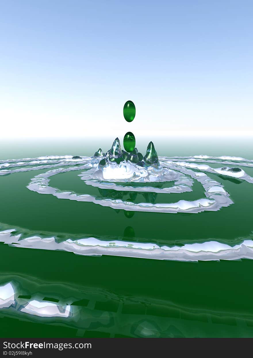 A splash and ripples in some green liquid. A splash and ripples in some green liquid.