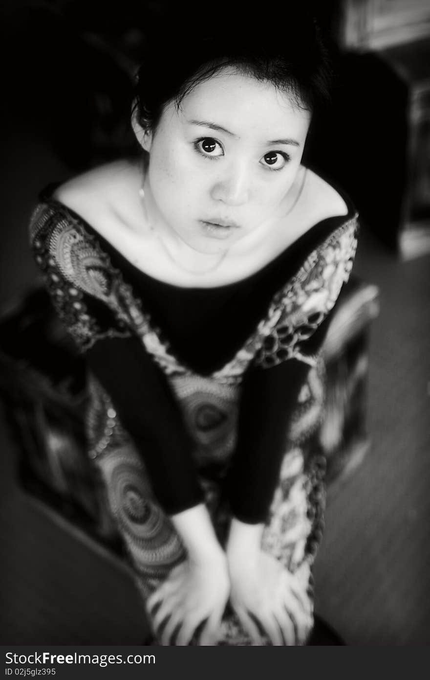 Young chinese girl in black and white