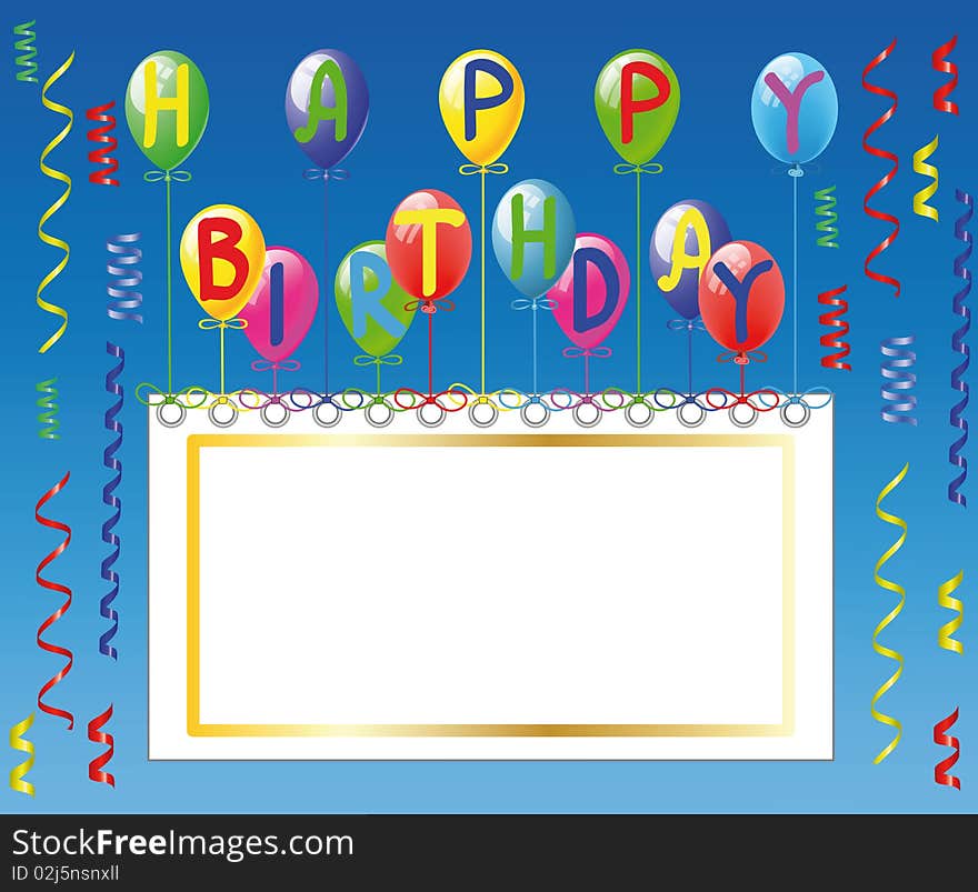 Vector Illustration of blank place card with balloons and confetti. Vector Illustration of blank place card with balloons and confetti.